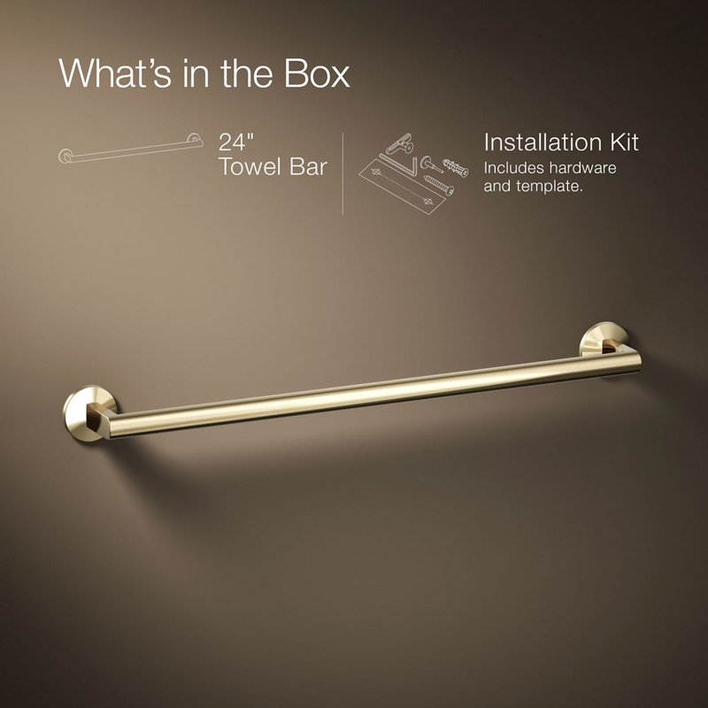 Components Towel Bar, 24"W, Vibrant French Gold