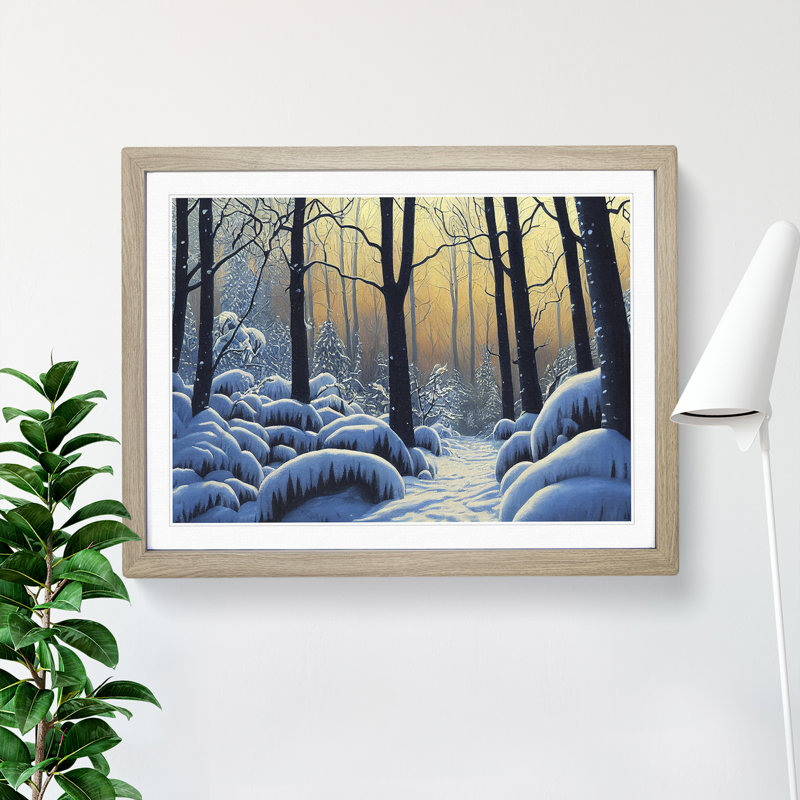 XH1022-10215X Winter Forest Sunrise Vol.1 - Single Picture Frame Print, 46cm H x 64cm W x 2cm D, Oak