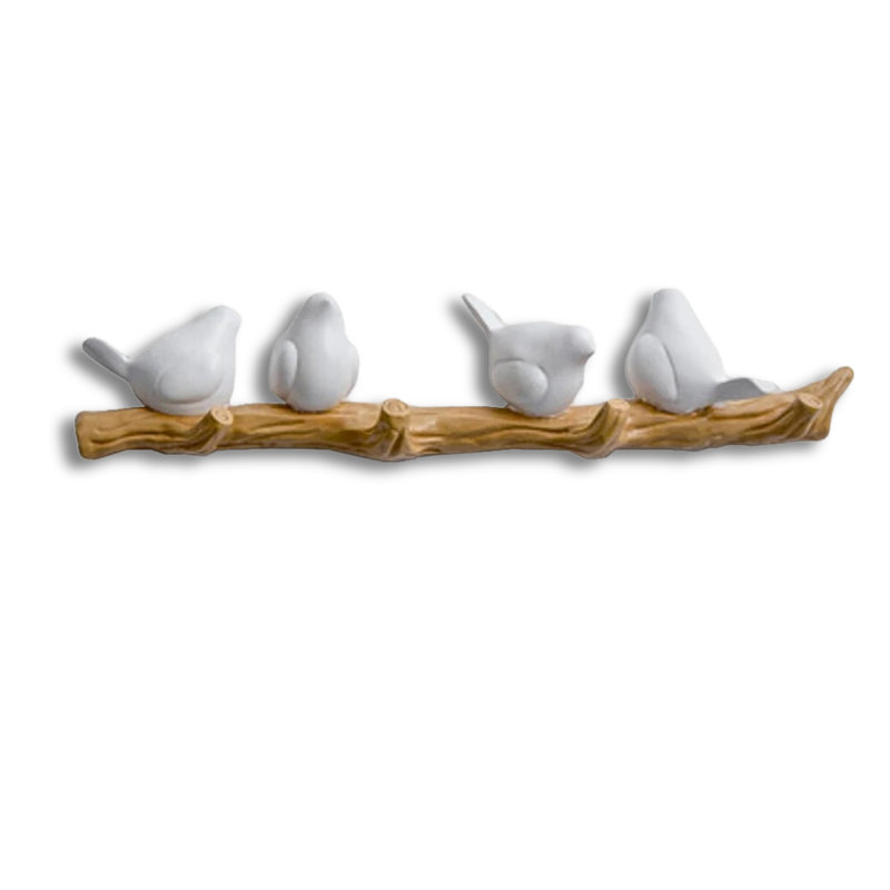 Ruffus Rustic Polyresin Bird & Branch Coat Rack, 4-Hook Design