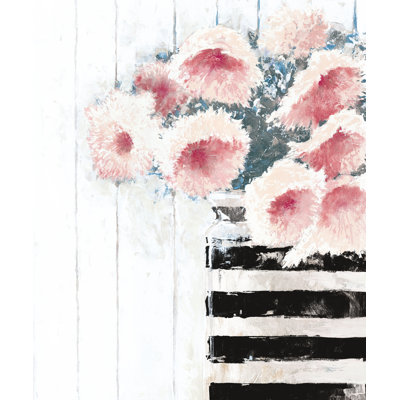 Fleurs dans un vase rayé - peinture sur toile tendue