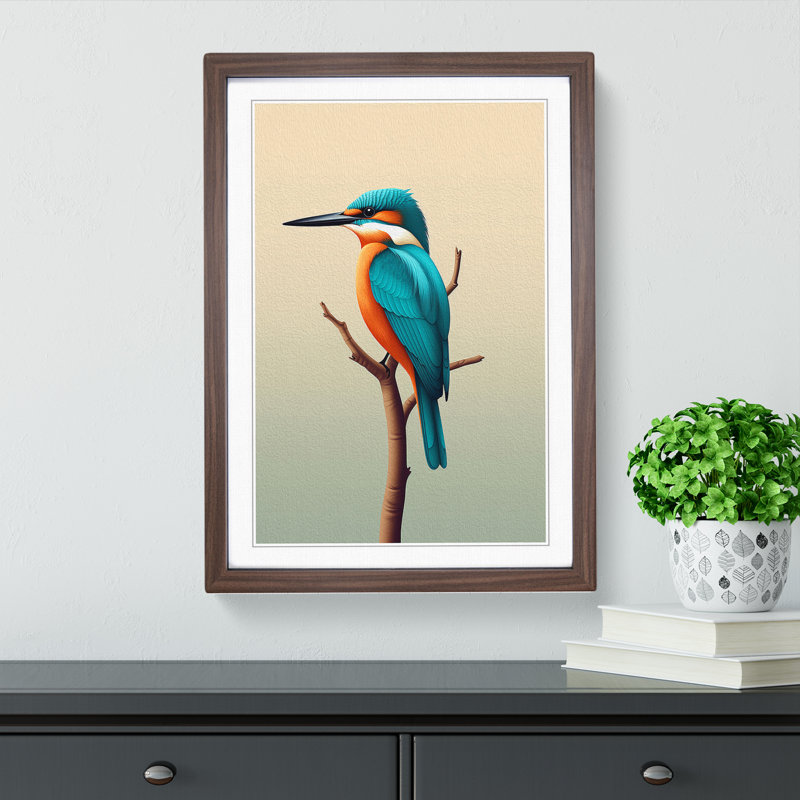 Kingfisher Minimalism Framed Print, 34cm H x 25cm W x 2cm D, Walnut