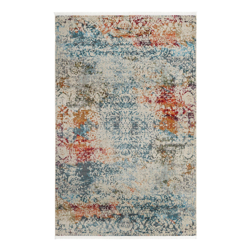 Tapis de style oriental bleu / rouge / orange / crème Folmar, Rectangle 5 pi 5 po x 8 pi