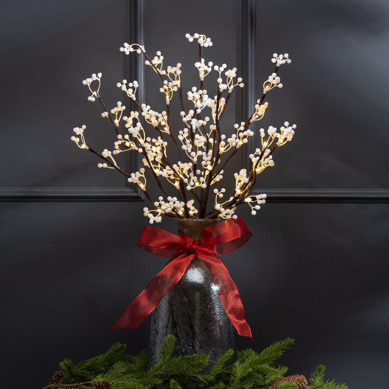 Lighted Brown Branch Set with White Berries