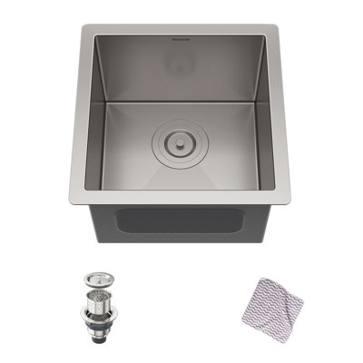 Évier de bar, évier de cuisine en acier inoxydable encastré à simple cuve de calibre 16 de 14 po x 14 po MENSARJOR
