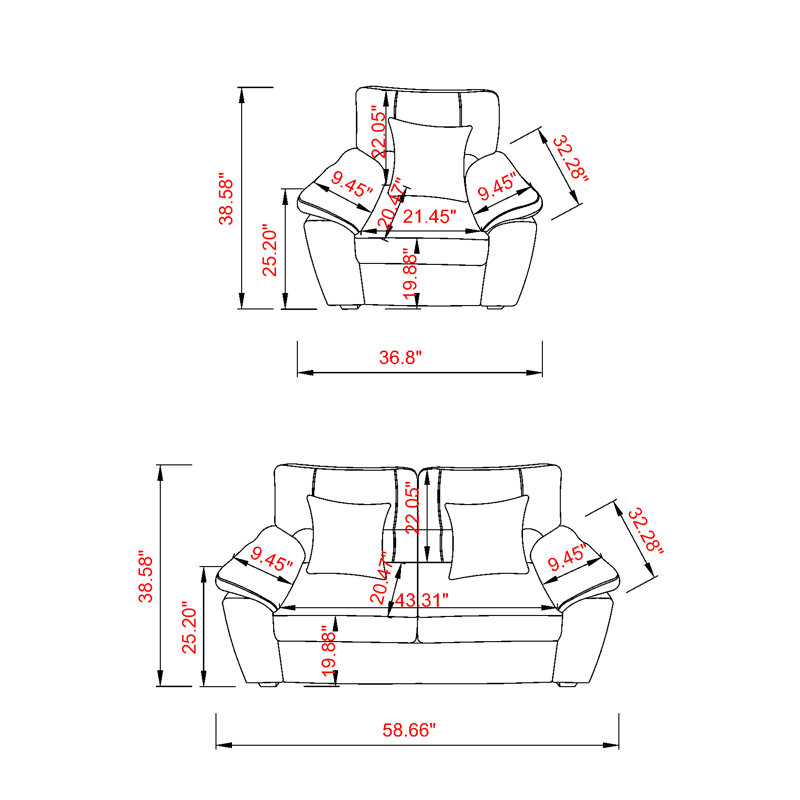  Ensemble de salon 2 pièces - Fauteuil et causeuse Leathaire pour espaces compacts, Brun