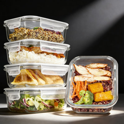 5-Pack Glass Food Storage Containers With Airtight Lids - 22Oz Meal Prep Containers For Microwave, Oven, Freezer & Dishwasher Safe, Leakproof & Stackable Design