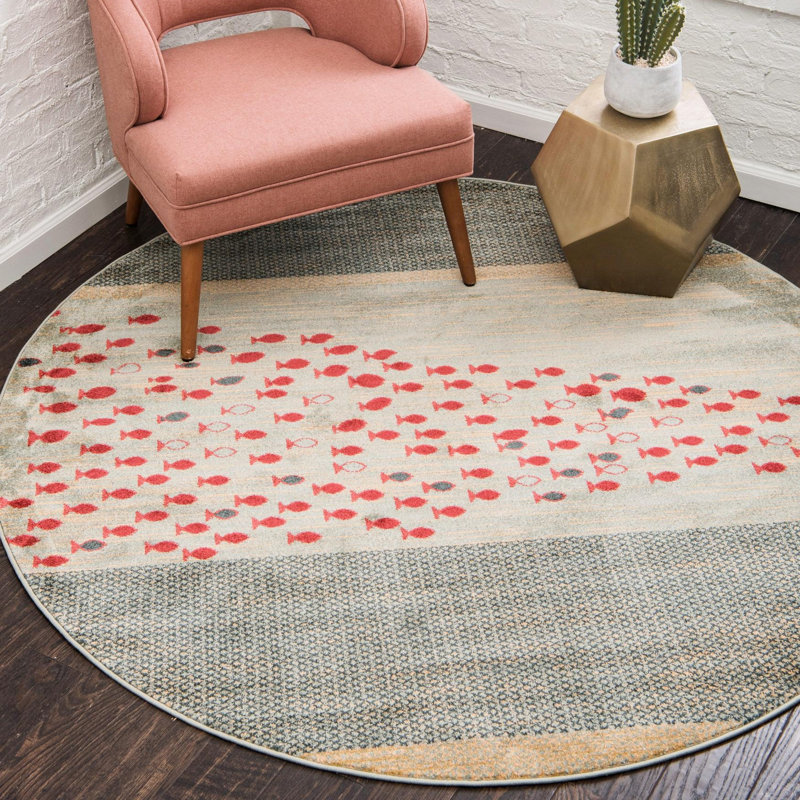 Abrigail Blue/Red/Beige Rug, Round 13'1"