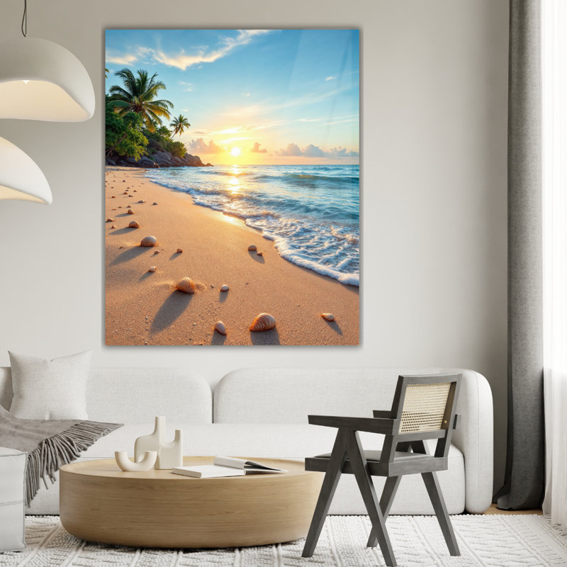 Art mural en verre trempé Tropical Beach, H 30 po x l 20 po