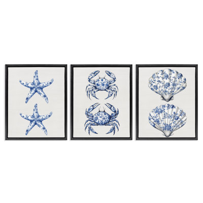 Ensemble de cadre flottant 3 pièces Vintage Toile Starfish & Crabs