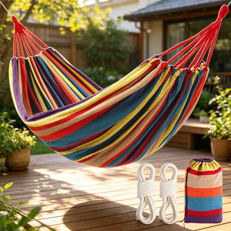 Portable Outdoor Camping Hammock – 450 Lbs Weight Capacity, Fast 2-Minute Installation, Comfort Sturdy Fabric with Storage Carry Bag
