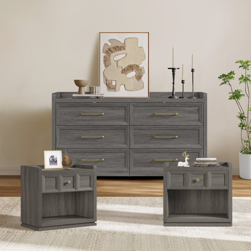 Ensemble de chambre à coucher 3 pièces (commode + 2 tables de chevet), Nuit noire