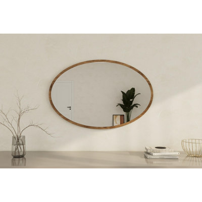 Miroir mural moderne 23,6 po x 35,4 po x 0,9 po | 100% panneau de fibres à densité moyenne, conception écologique Flotale-E de couleur noyer | Finition brune unie élégante, parfaite pour la décoration intérieure et les vestibules, peu encombrante et élégante