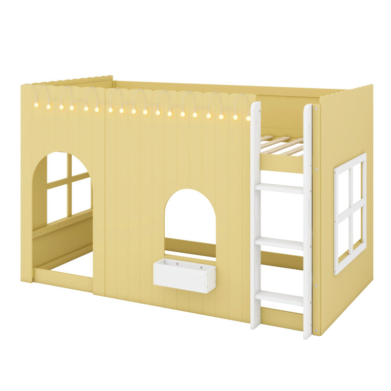 High Loft Bed with Cozy LED String Lights, Primrose Yellow