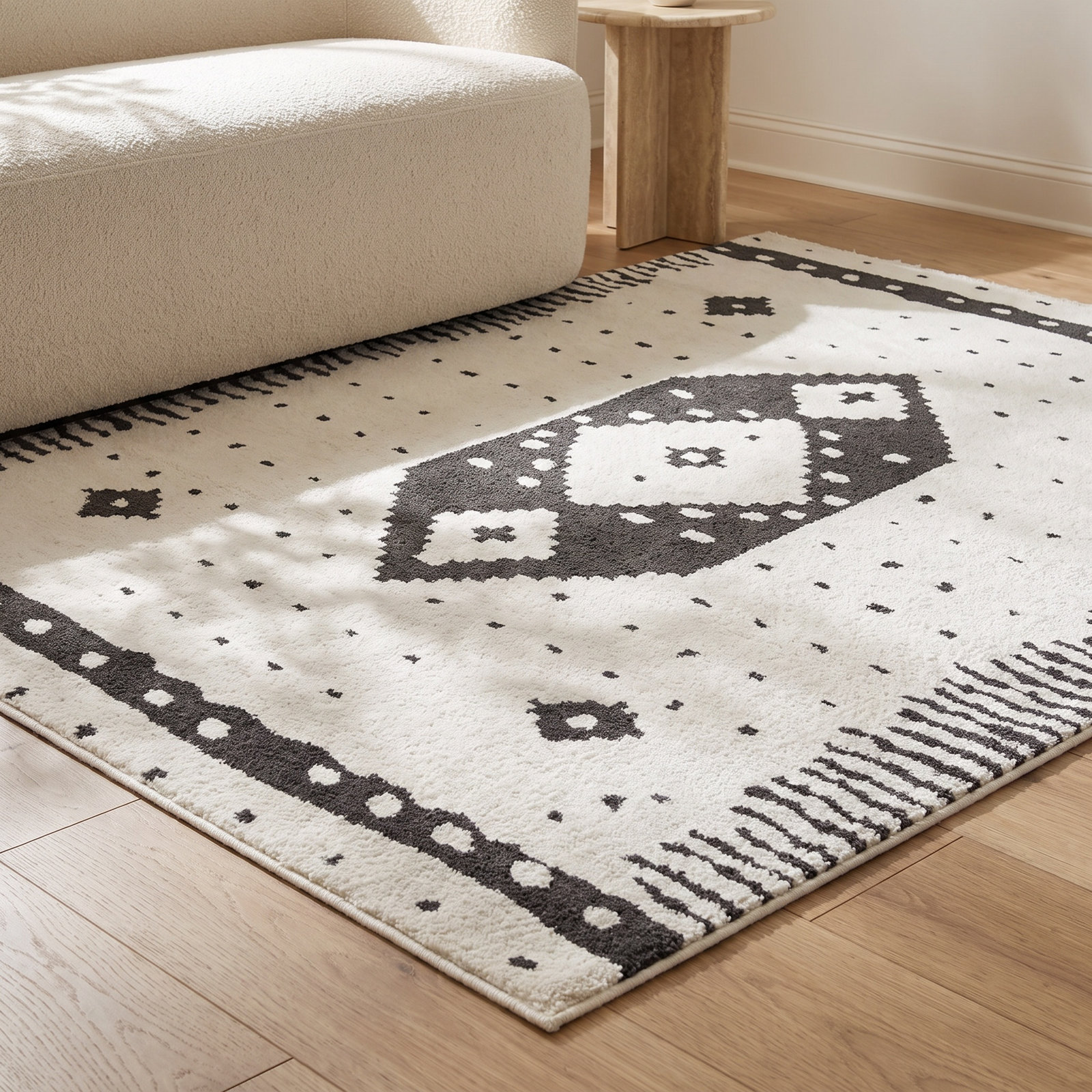 Metro Ivory Black Geometric Rug, Rectangle 5' x 7'6"