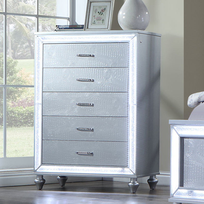 Commode 5 tiroirs avec lumières DEL, Argent