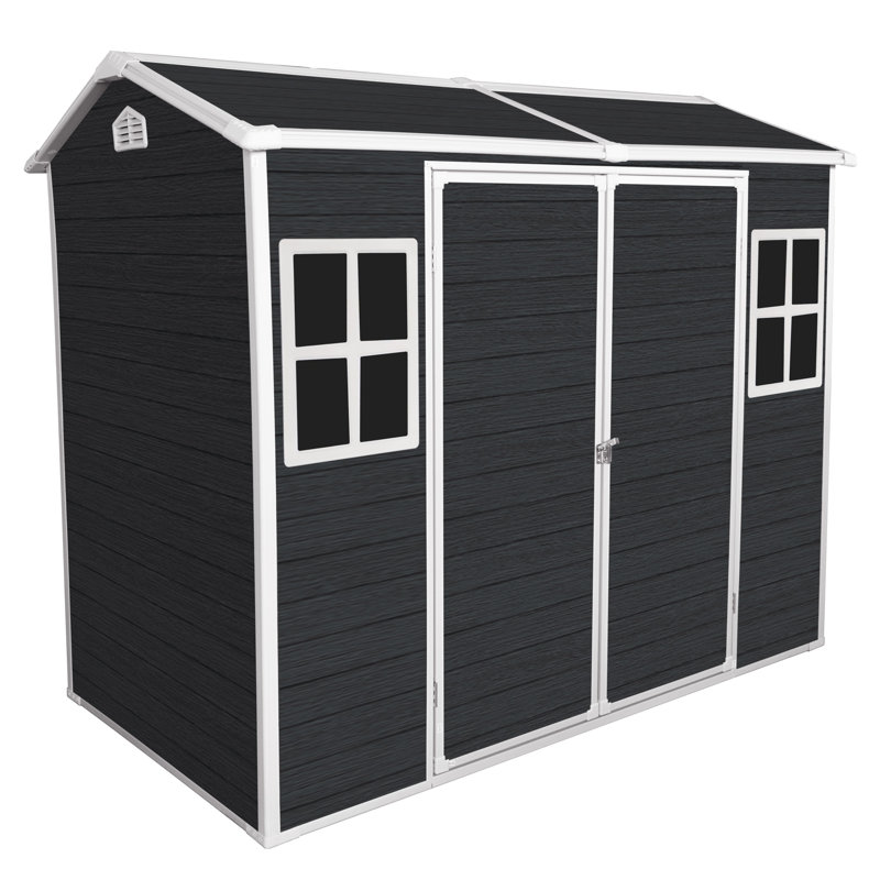 Outdoor Storage Waterproof shed with Floor, Two Windows and Lockable Door, Dark Gray, 80.3" H x 96.1" W x 68.1" D