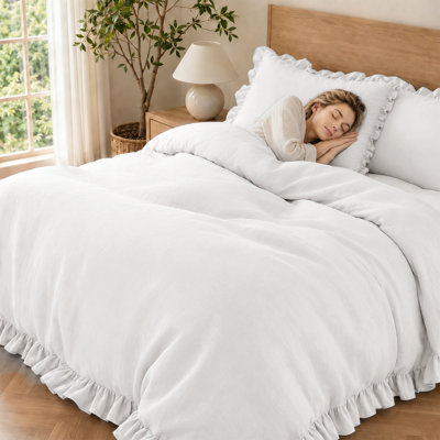 100% French Linen Breathable Ruffle Duvet Cover Set