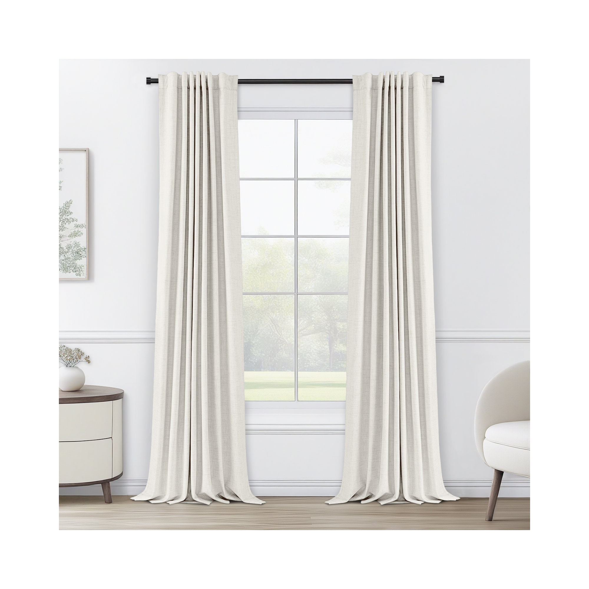 Graciella Thermal Insulated Faux Linen Textured 100% Blackout Curtains for Bedroom Living Room Back Tab/Rod Pocket, Beige