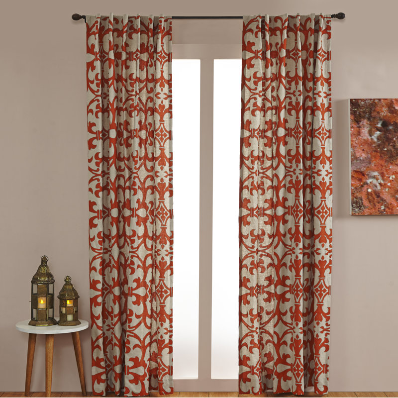 100% Linen Semi Sheer Curtain Single Panel, 51" W x 96" L, Orange