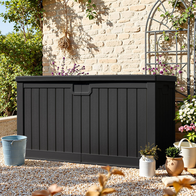 230 Gallon Outdoor Indoor Lockable Resin Deck Box With Removable Dividers, Black