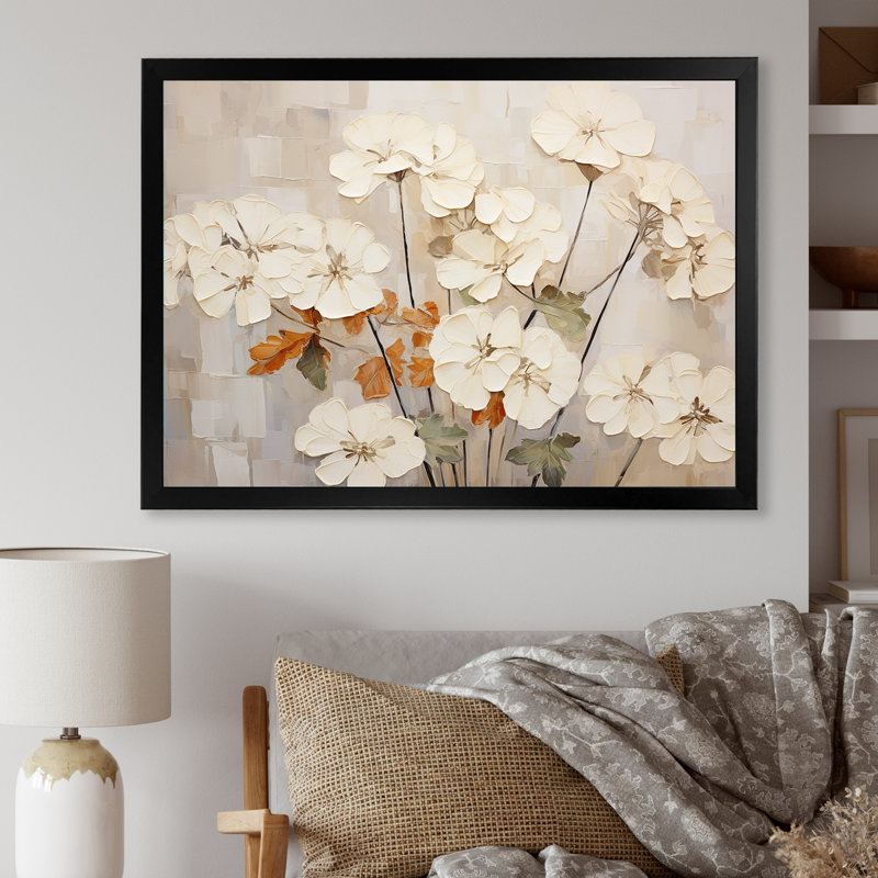 Minimalisme géraniums beige II, Cadre simple noir, H 12 po x l 20 po x P 1 po