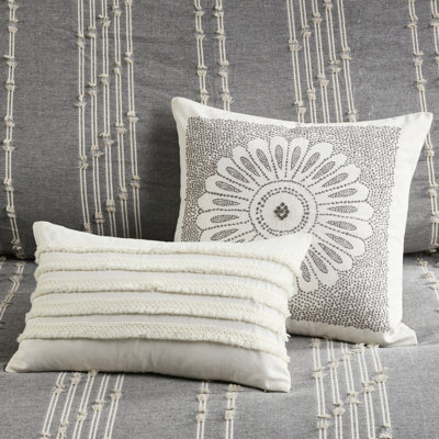 Housse de couette 100% coton, pour lit double / grand, 3 pièces, avec imprimé, gris