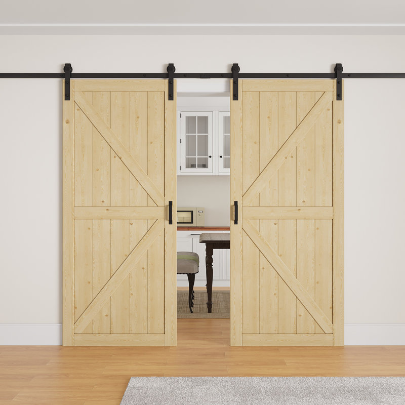 Porte de grange coulissante moderne de 84 po de hauteur | Surface apprêtable à peindre | Porte de garde-robe avec ensembles d'installation