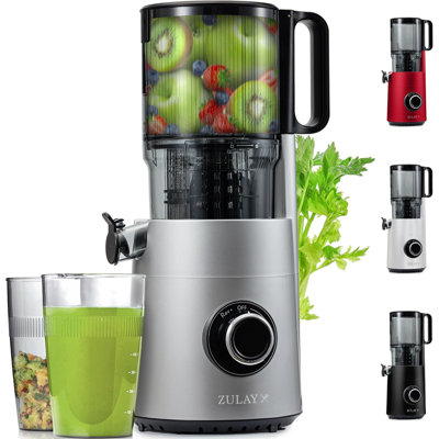 Zulay Kitchen Cold Press Juicer 5" Wide Chute, 50 Rpm Slow Masticating Juicer For Less Oxidation Patented For High Juice Yield, 4-part Filtration, Stainless Steel Blades For Whole Fruits & Vegetables - Silver
