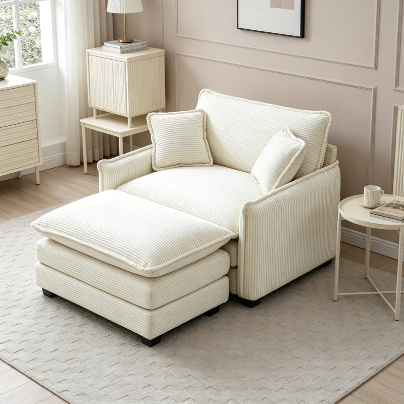 Modern Sofasingle Deep Seat Sofa With Footstool With 1 Pillow, Suitable   And , Club Multiple Occasions, Corduroy