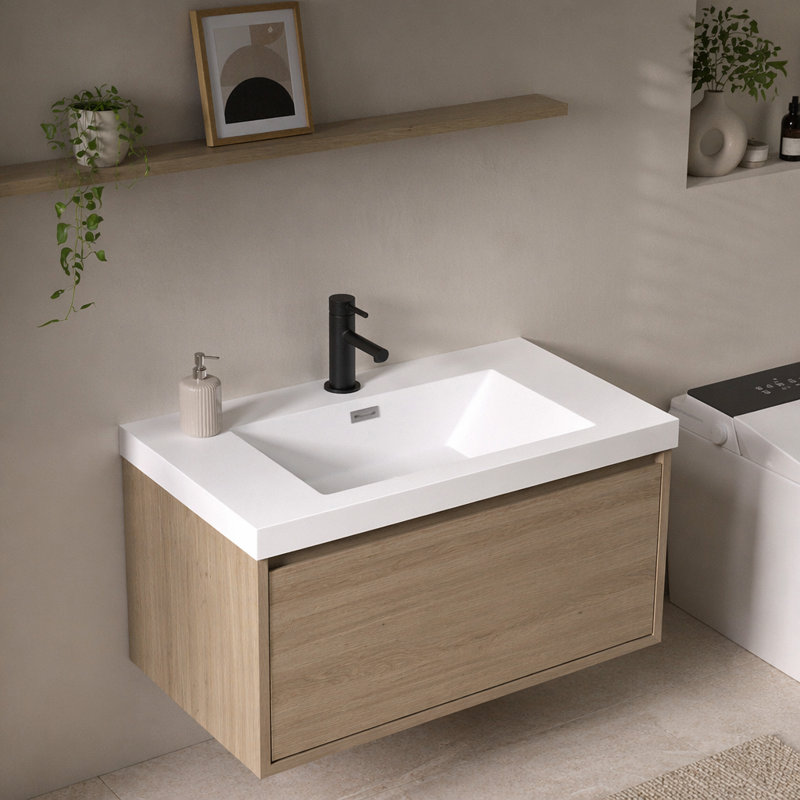 Lavabo de salle de bain 30 po en résine pour salle de bain, avec lavabo simple encastré rectangulaire, trou de robinet simple, comptoir de meuble-lavabo seulement