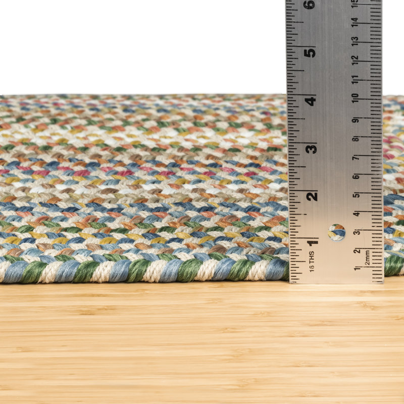 Orval Geometric Handmade Braided Area Rug, Round 6', Blue 