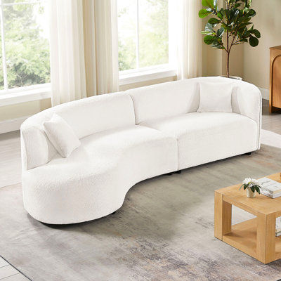 Luxury Modern White Boucle Curved With Chaise 2 For Bedroom, Comfort And Luxury, Streamlined Design Style Upholstery , Left Hand Facing, Fresh Luxurious