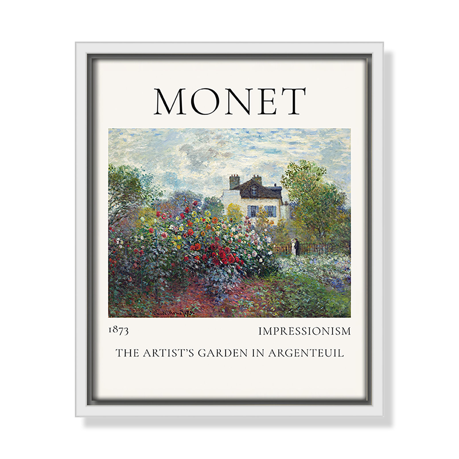 Artists Garden in Argenteuil Print by Claude Monet, No, 11.5" H x 9.5" W x 2" D, White Floater Frame