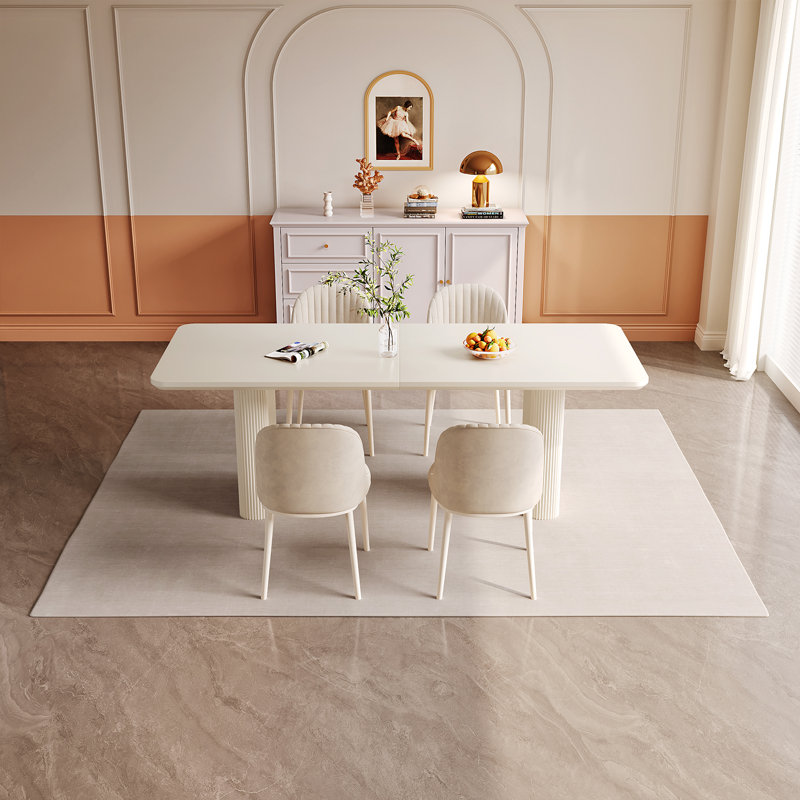 78.97" Modern Rectangle Cream White Dining Table Set with 4 Chairs for Kitchen, Bar, Living Room, 30"H x 78.97"W x 35.43"D