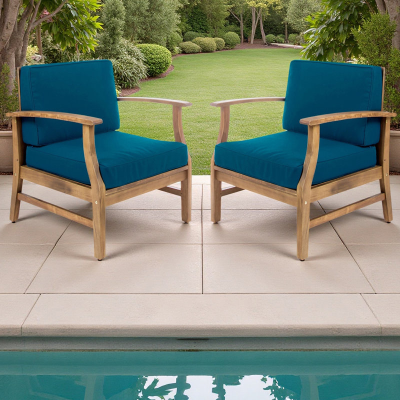 Ensemble de 2 fauteuils club, Bleu, Naturel
