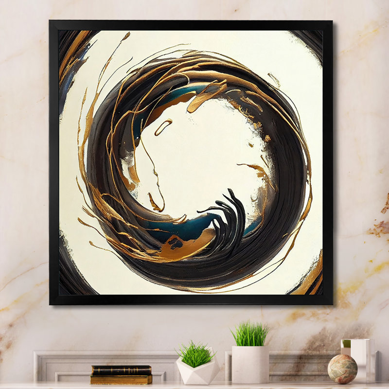 Gold Glamour Circle 1 II - Impression sur toile, Cadre photo noir, H 24 po x l 24 po x P 1 po