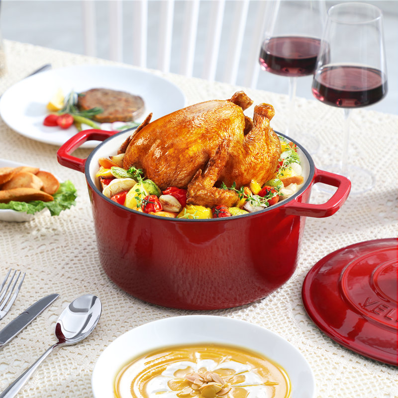 Velaze ZTF01 5.3 Quarts Non-Stick Enameled Cast Iron Round Dutch Oven, Red