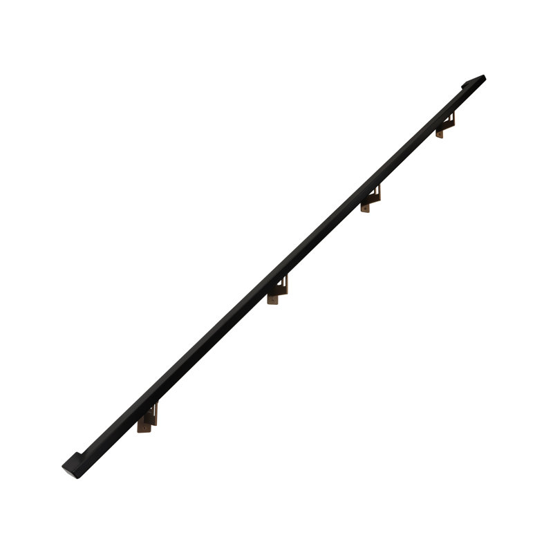 Modern Aluminum Handrail Grab Bar Kit, Adjustable Steel Brackets, Returns to Wall, Powder Coat, 11' W, Bronze / Black