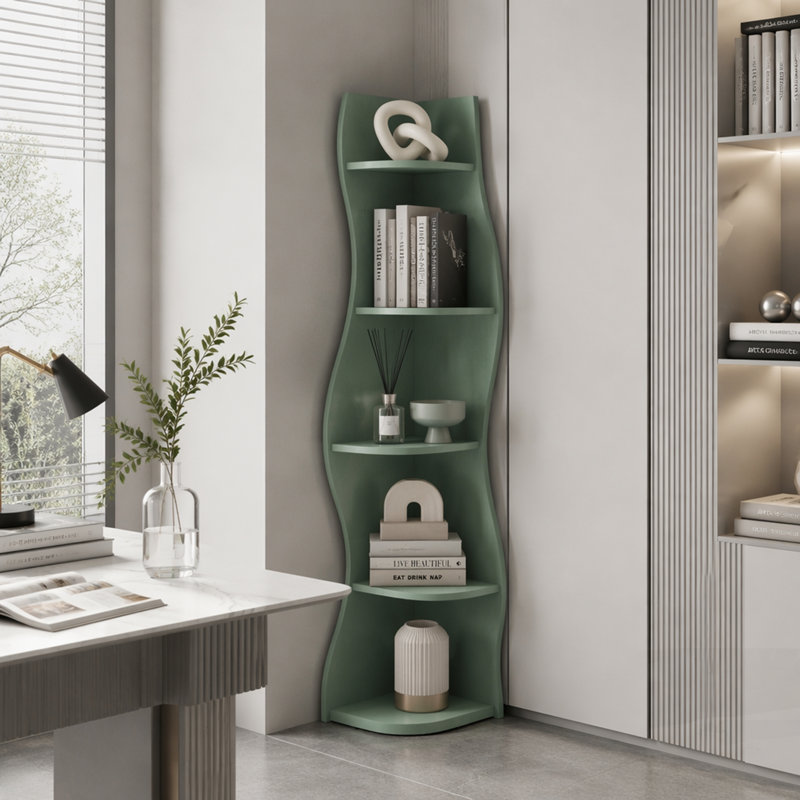 Étagère d'angle à 5 niveaux en forme de S, présentoir courbé autoportant moderne, bibliothèque peu encombrante et support pour plante pour la maison