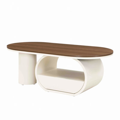 Luxury Industrial Oval Coffee Table, 47.24'' Coffee Table With Storage Drawer,  Metal Center Table For Living Room