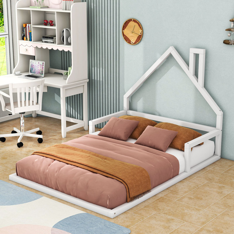 Lit plateforme avec tête de lit, Double, Blanc