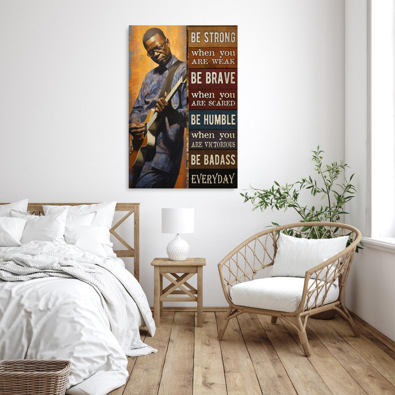 Homme jouant de la guitare «Be Strong», H 36 po x l 24 po x P 1,25 po