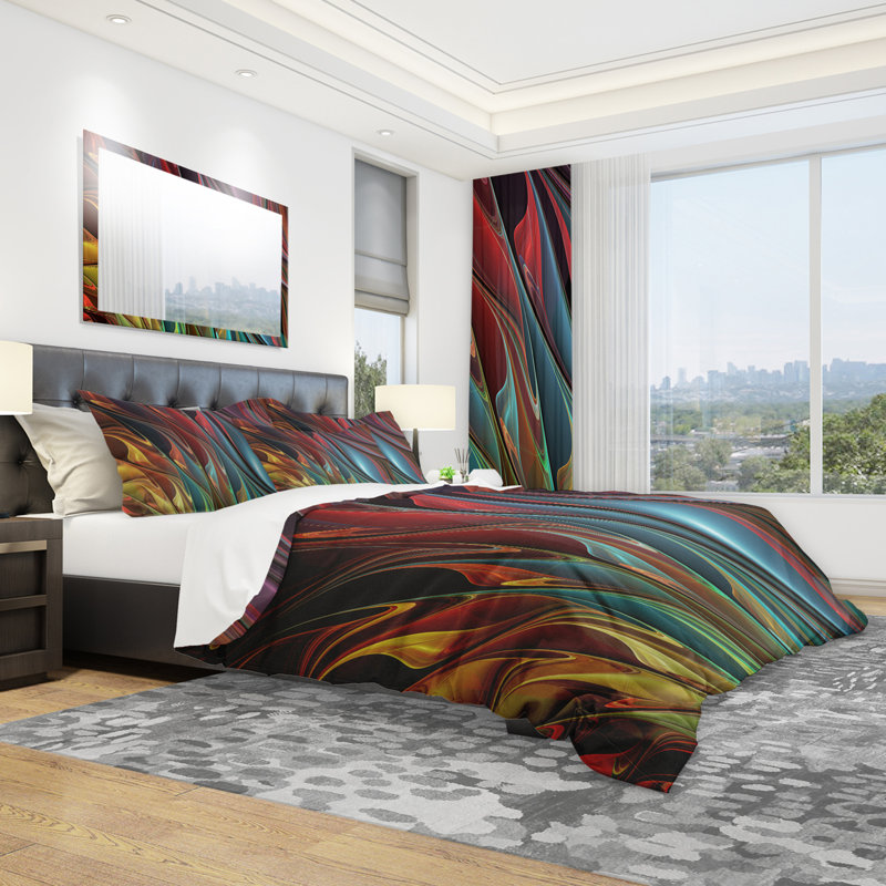 Leaves of Color - Abstract Duvet Cover Set - Microfiber Polyester, Full/Queen Duvet Cover + 2 Shams