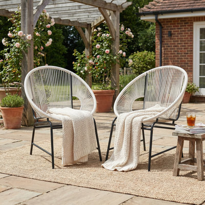 Outdoor Patio Wicker Chair Set, White PE Rattan & Iron Frame, Comfortable And Durable Seating For Two