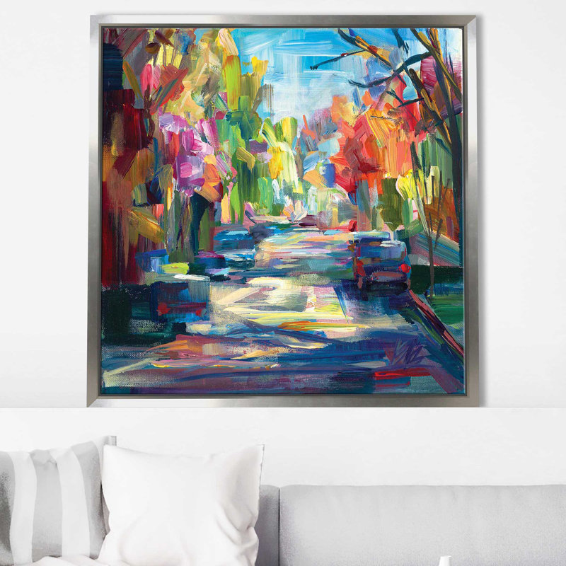 Joyaux du matin - peinture encadrée sur acrylique, Cadre flottant argent, H 31,5 po x l 31,5 po x P 2 po