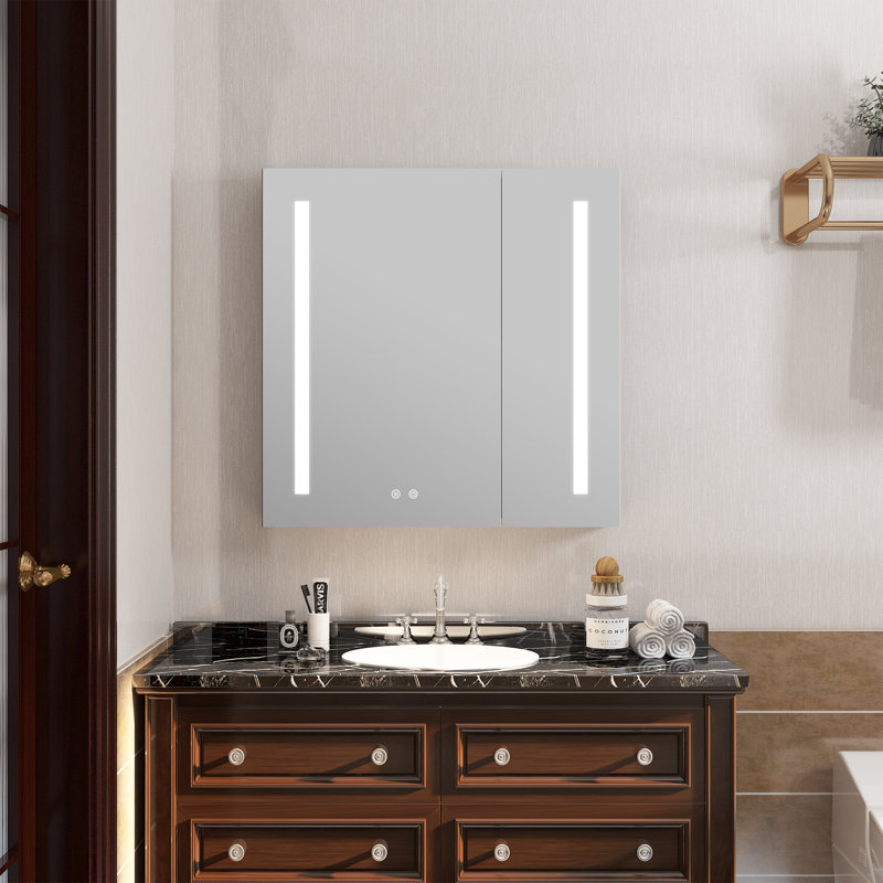 30 Inch H Recessed or Surface LED Mirror Cabinet With Defogger And Adjustable Shelves, 30" H x 30" W x 4.63" D, Dual