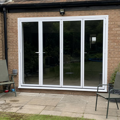 White Patio Door 120"W x 80"H Lowe glass Right OutSwing Bifold Aluminum Folding (3+1)
