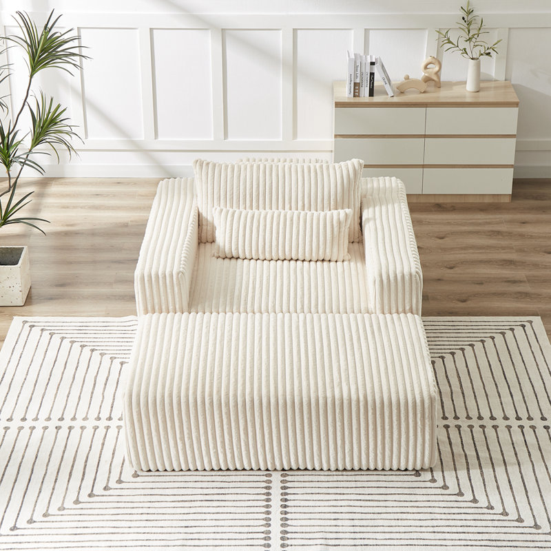 Canapé en éponge avec repose-pieds amovible Corduroy, Beige