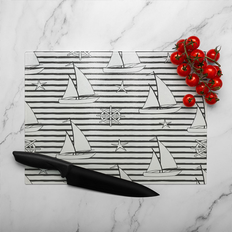 Sailboats Glass Chopping Board, 28cm L x 20cm W