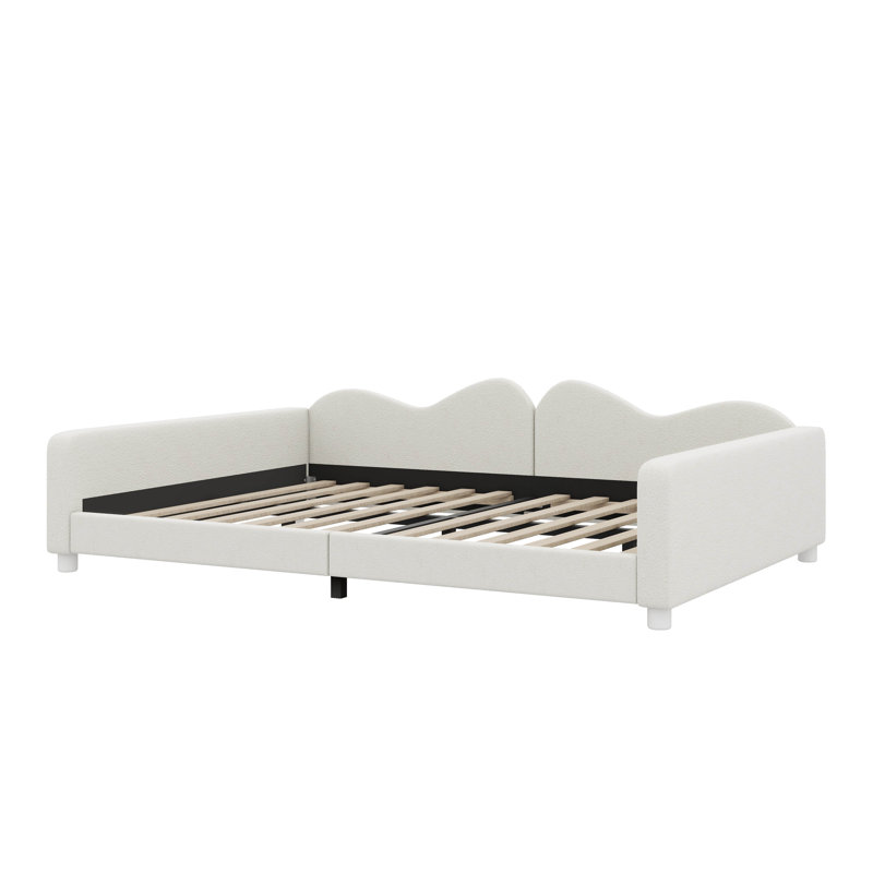 Upholstered Daybed With Cloud-Shaped Backrest, Pink, Full